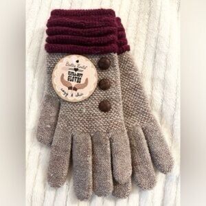 Britt’s Knits Ultra-Soft Gloves One Size Cozy Knit Winter Gloves Burgundy Taupe